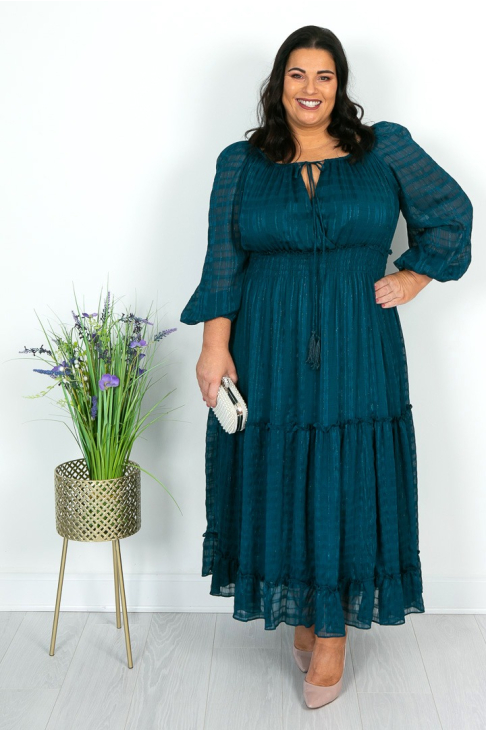 SOPHIA - Beaded Back Maxi Dress Tie Dye  - TEAL main image 1