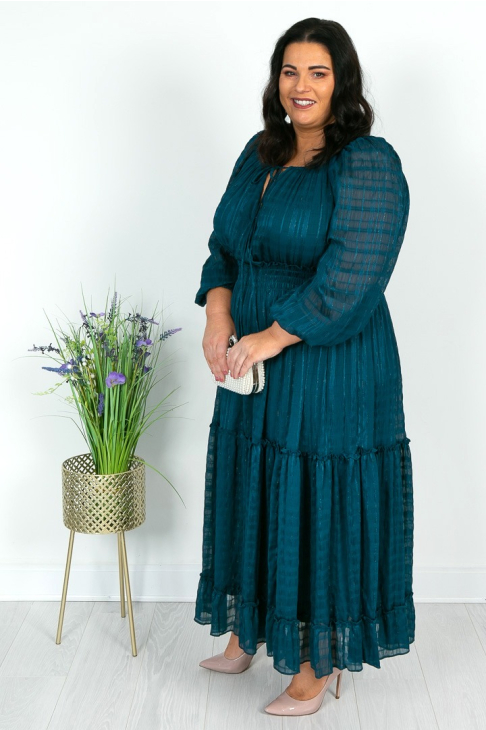 Teal Tiered Boho Maxi Dress