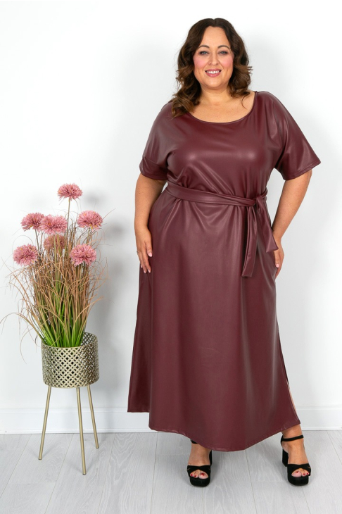 burgundy leather look dress Miss Circle Faux Leather Blazer Mini Dress