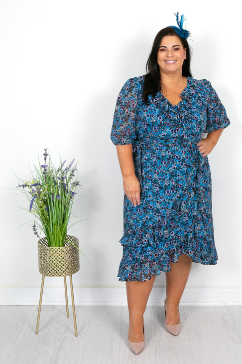 Turquoise Blue Faux Wrap Dress Turquoise Blue Faux Wrap Dress