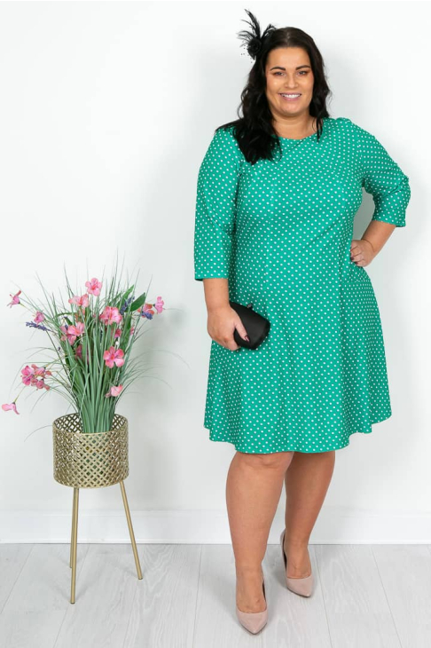 Green and White Polka Dot Fit and Flare Dress