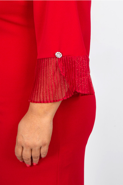 Red Shift Dress with Pleat Sleeve Plus Size Clothing