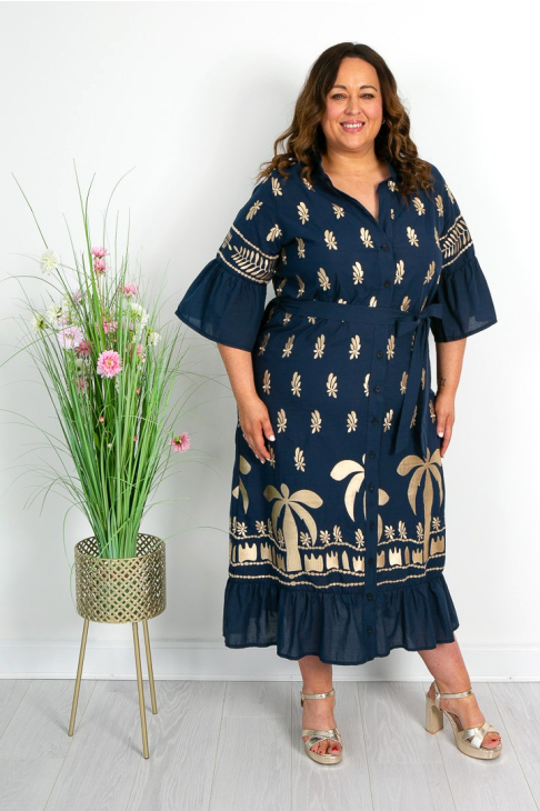 Navy and Gold Cotton Dress