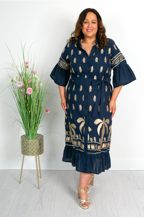navy and gold plus size dress Tiffany Long Plus-Size Sequin Prom Dress 16123 Navy / 14W main image 1