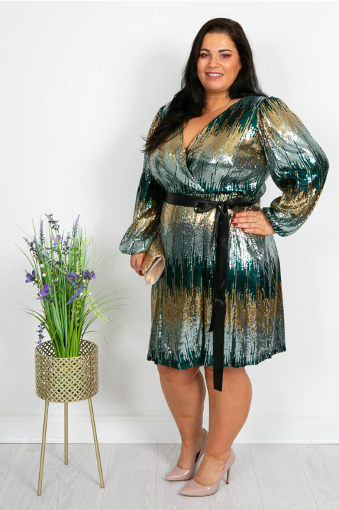 teal and gold sequin dress Emma Sequin Mini Dress in Teal main image 1