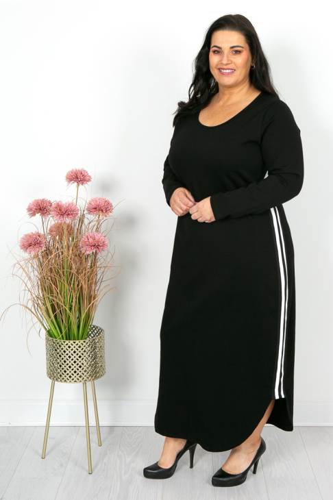 black dress with white stripe down the side Black and White Striped Ruffle Sleeve Maxi Dress main image 0