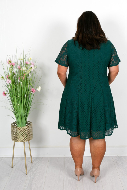 chinese dress ladies Yumi Green Lace Skater Dress With Puff Sleeves – The Oxygen Lifestyle main image 0