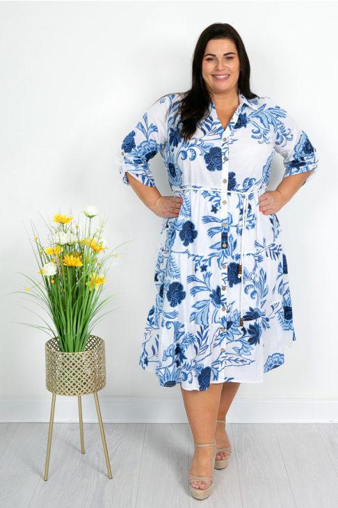 blue china print dress China Print Midi Dress main image 1