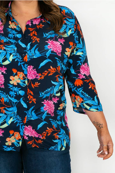State Floral Pink and Navy Grey Tee