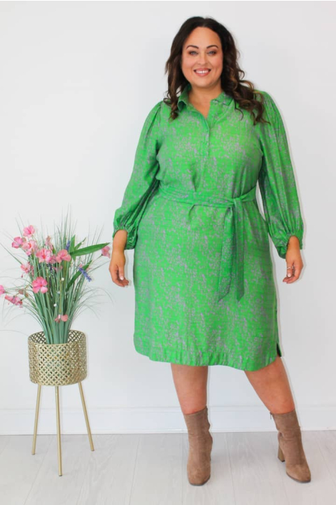 Green and Lavender Smock Dress