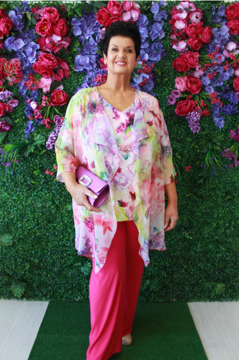 Pink Print Chiffon Waterfall Jacket