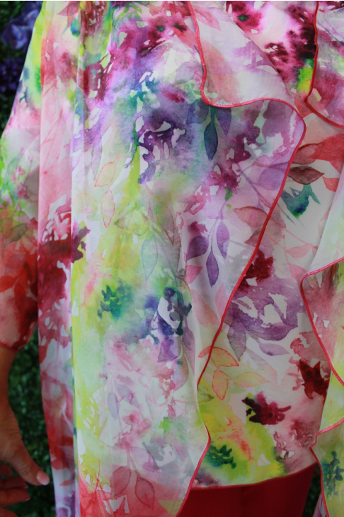 Pink Print Chiffon Waterfall Jacket