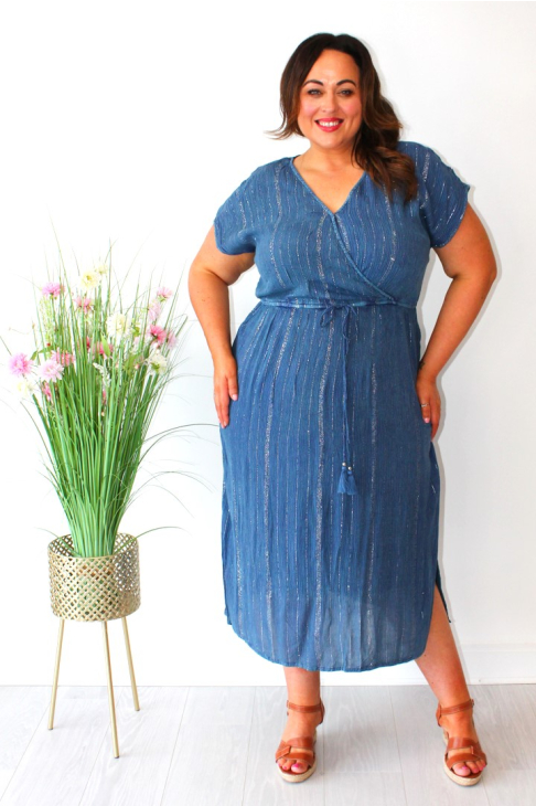 princess polly baby blue dress Denim Blue Lurex Crossover Dress