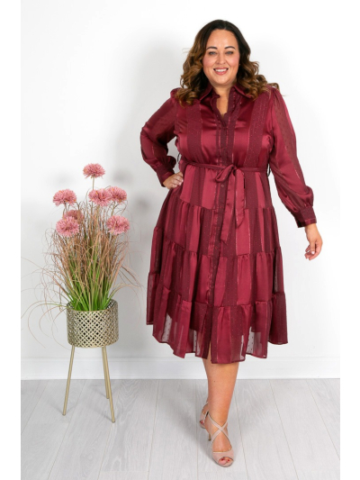 Burgundy Chiffon Shirt Dress