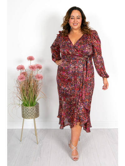 Burgundy Lurex Ikat Print Dress