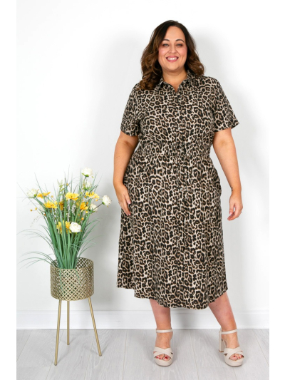 Animal Print Midi Shirt Dress 