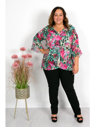 Orchid & Animal Print Chiffon Top