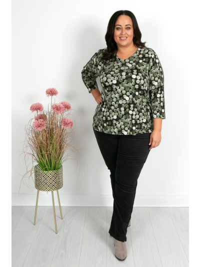 Khaki Black & Ecru Top with Sleeve Stripe Detail
