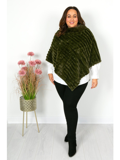 Khaki Green Faux Fur Poncho - Online Exclusive