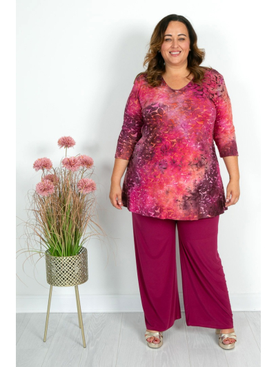 Mixed Berry Leaf Print Burnout Tunic