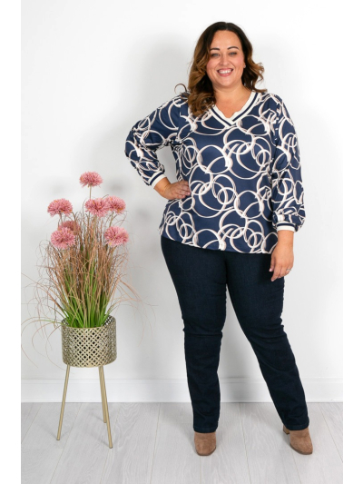 Navy & Cream Circle Athleisure Trim Top