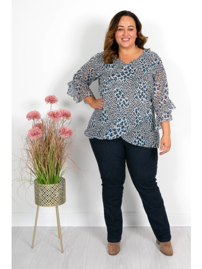 Silver Animal Print with Blue Chiffon Top