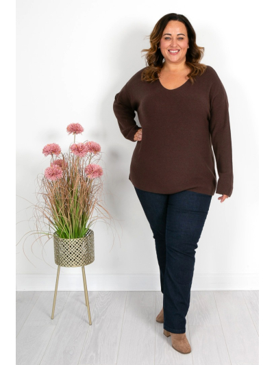Chocolate Brown V Neck Knit