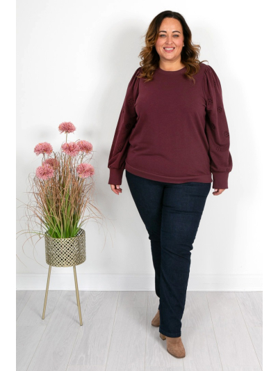 Plum Crochet Sleeve Sweatshirt