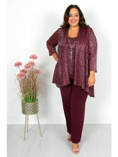 Merlot Plisse Trousers Suit