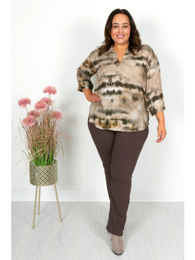Moss Green & Beige Collared Top 