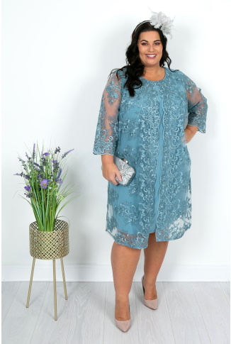 Vintage Teal Lace Dress with Attached Jacket - Online Exclusive