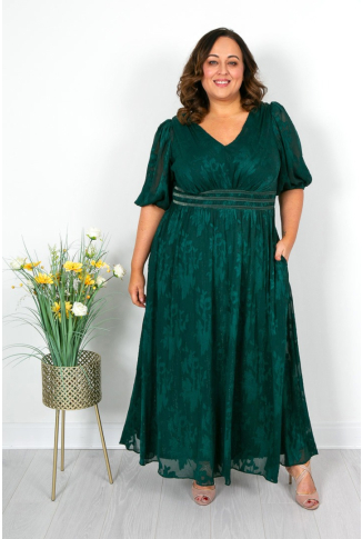 Hunter Green Band Detail Midaxi Dress