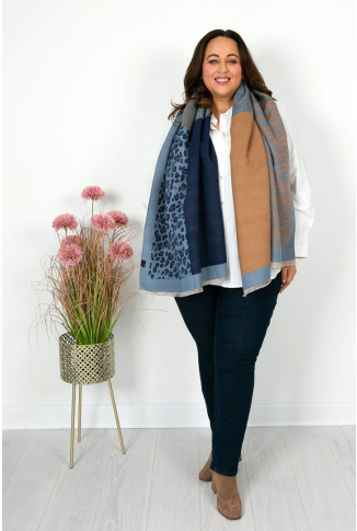 Cashmere Blend Powder Blue, Grey and Taupe Scarf 