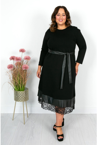 Lace & Pleather Trim Midaxi Dress