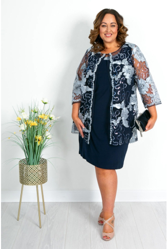 Navy & Silver Ribbon Detail Dress & Jacket