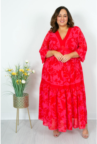 Pink & Red Empire Line Maxi Dress 