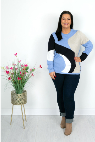 Abstract Button Detail Knit in Blue & Navy