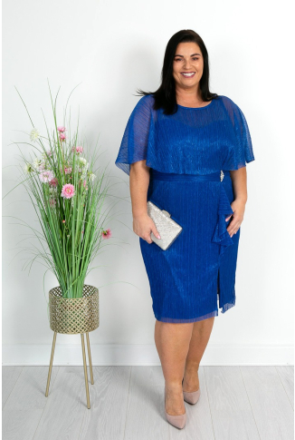 Blue Lurex Brooch Detail Dress - Online Exclusive