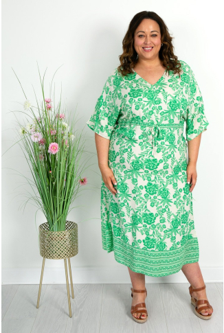 Green Botanical Print Midi Dress