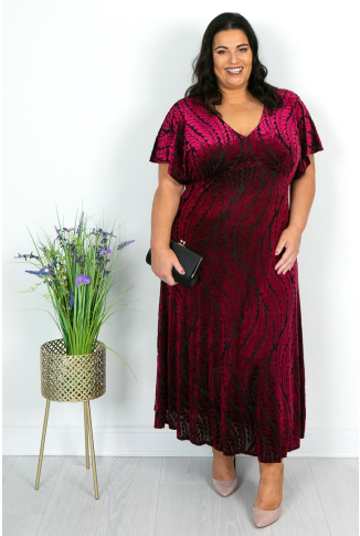 Wine Red Velvet Burnout Dress - Online Exclusive