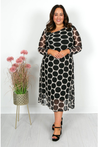 Taupe & Black Dot Dress 