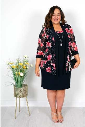 Dress & Mesh Jacket in Navy & Pink 