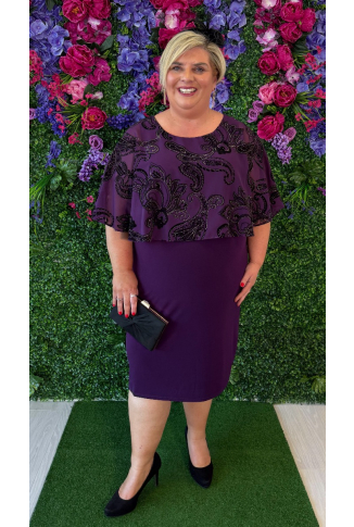 Purple Dress with Velvet Detail Overlay