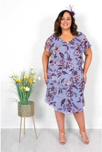 Wedgewood & Purple Florals Tier Dress