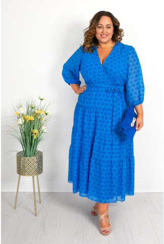 Blue Geo Crossover Midaxi Dress