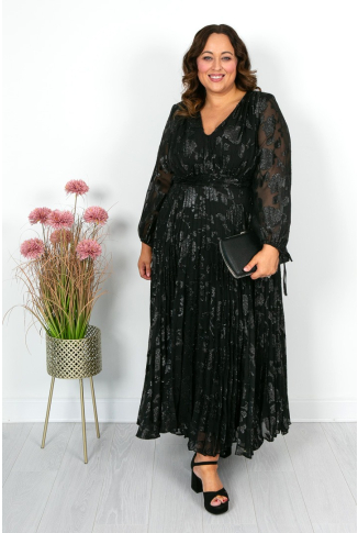 Jacquard Print Chiffon Black Dress