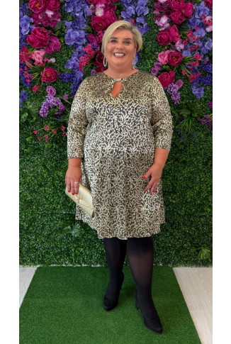Gold Foil Dress with Keyhole Neckline