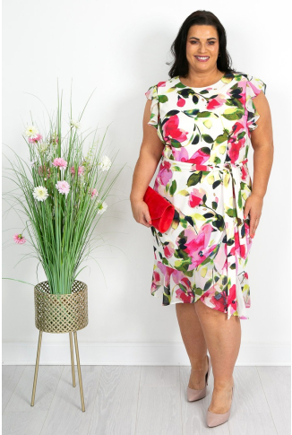 Ivory Floral Chiffon Trim Dress - Online Exclusive