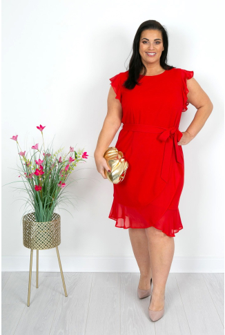 Red Dress with Chiffon Hem Detail