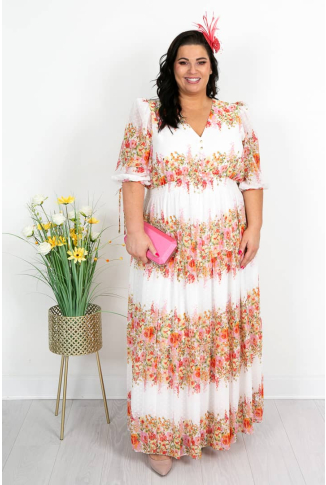 Ivory Coral Covered Button Dress-Online Exclusive